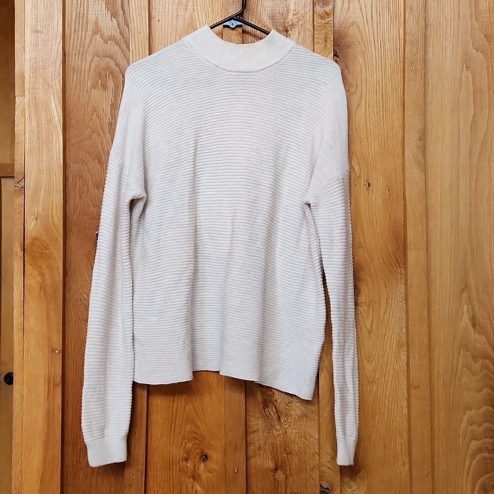 Sahalie Mock Neck Oversized Ribbed Knit Sweater, Medium, Cream Light Tan